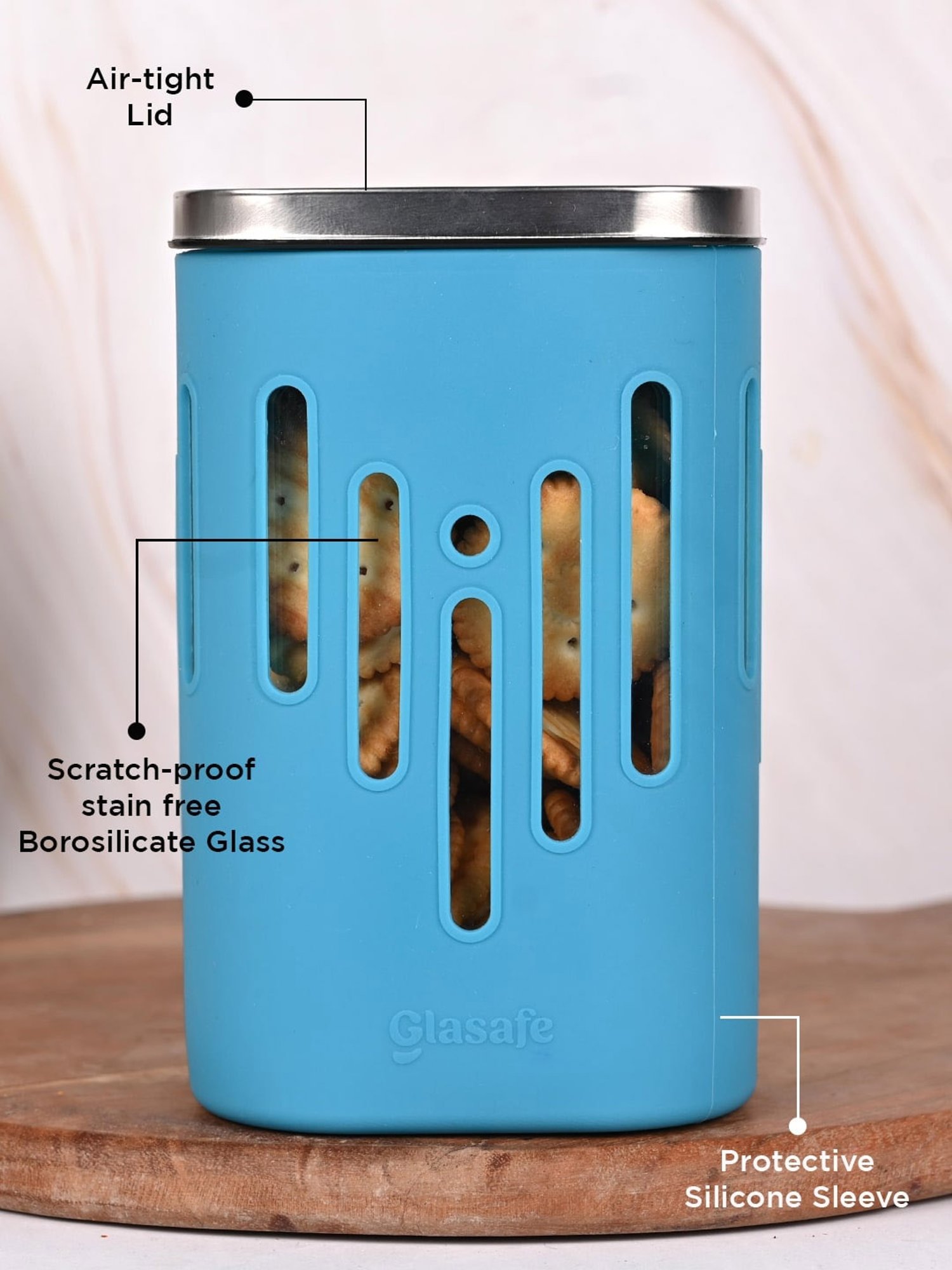 Glasafe 'O' Grip Tranquil Teal Borosilicate Containers - Set of 2 (1200ml)