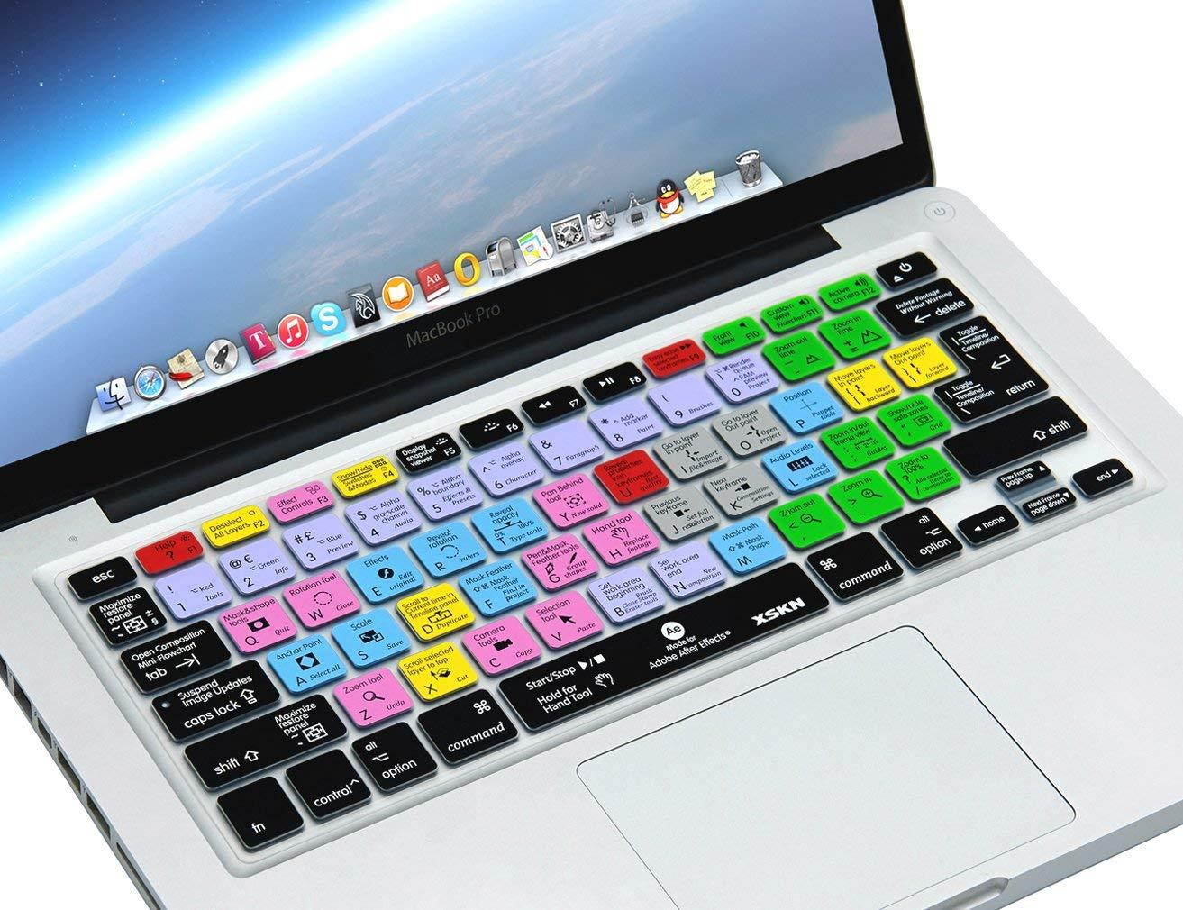 XSKN Macbook Shortcuts Design Series Adobe Hotkey Macbook Hot keys Silicone Laptop Keyboard Skin Cover for Macbook 13" Macbook 13" 15" 17", US&European Layout (After Effects)