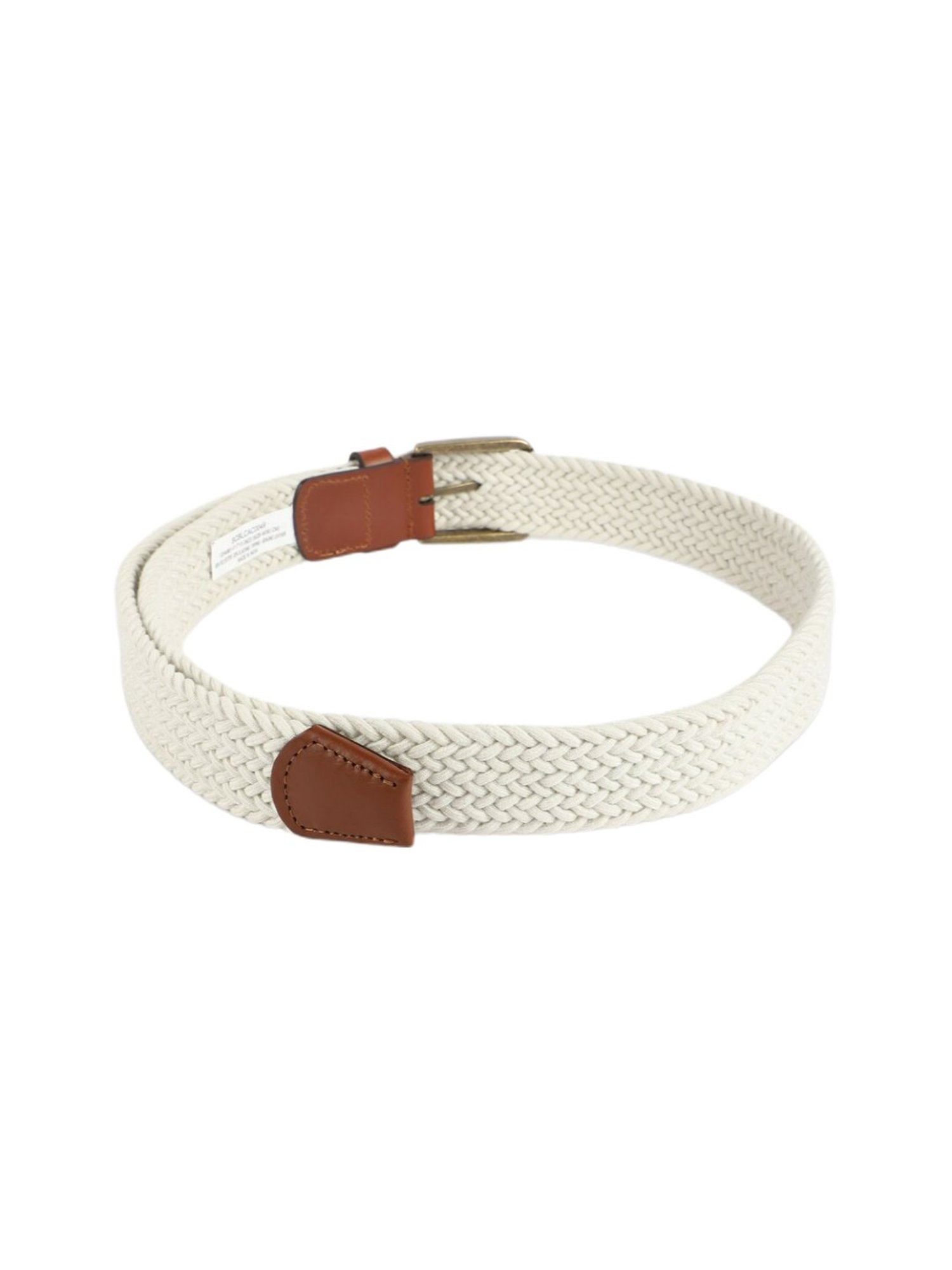 Simon Carter White Leather Woven Casual Belt for Men
