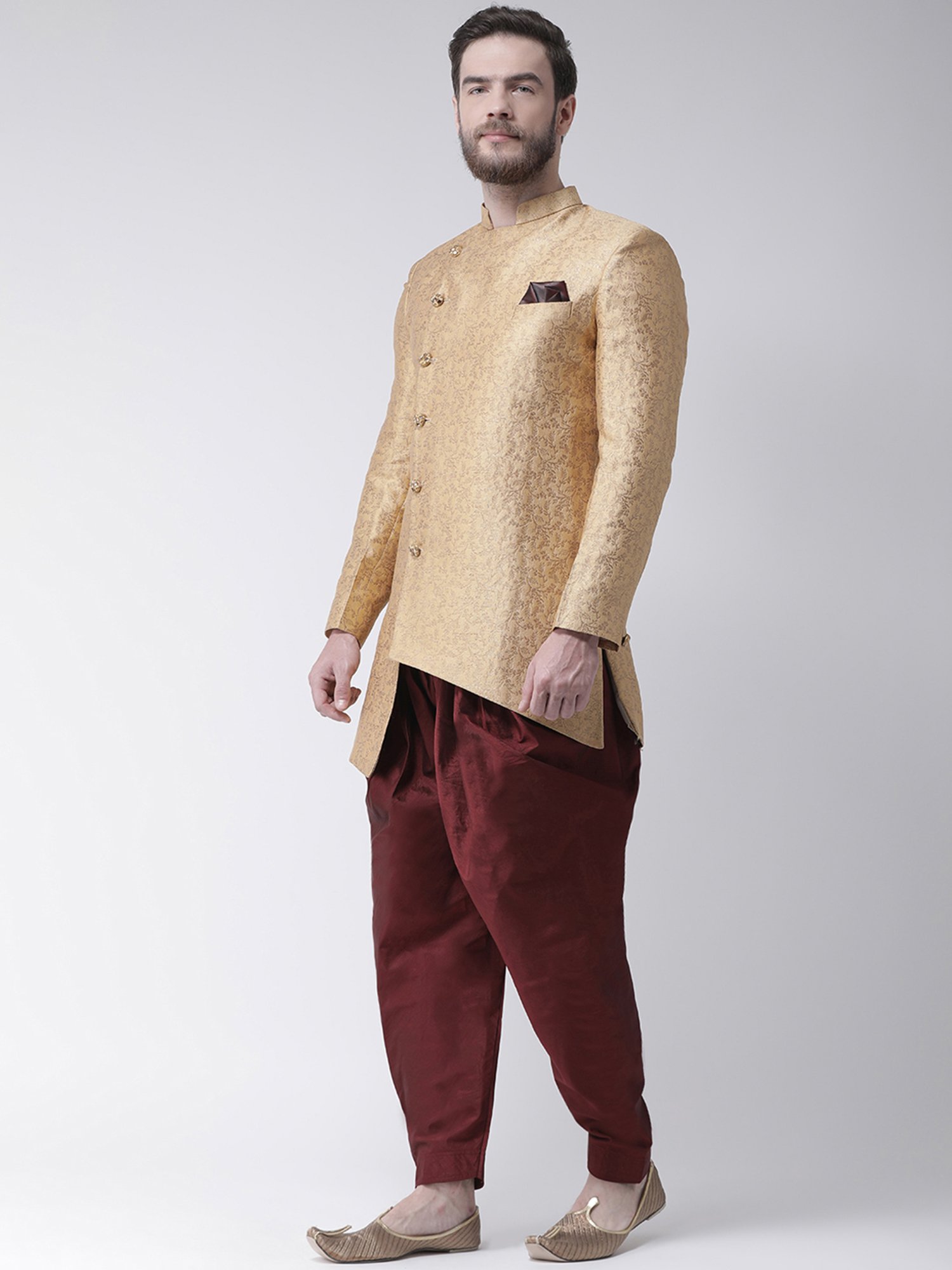 Benstoke Black & Maroon Regular Fit Sherwani Set