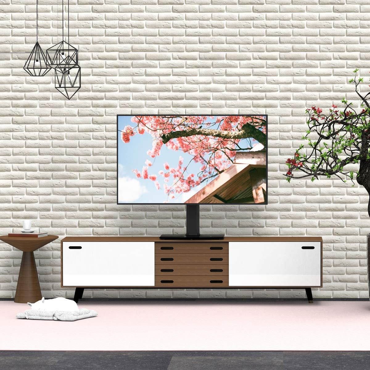 Universal Swivel TV Stand/Base Table Top TV Stand 27 to 55 inch TVs 80 Degree Swivel, 4 Level Height Adjustable, Heavy Duty Tempered Glass Base, Holds up to 99lbs Screens, HT04B-001