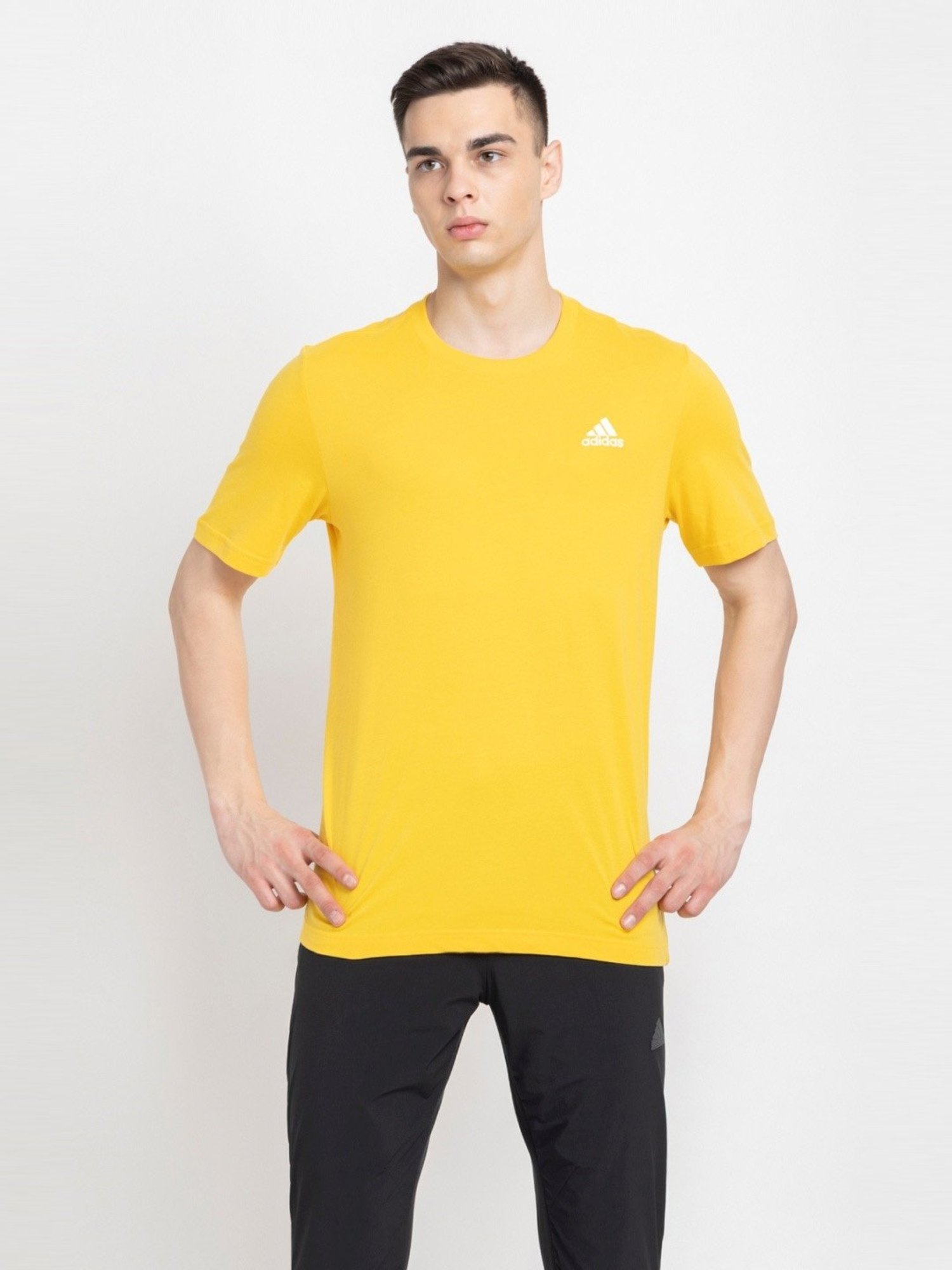 Adidas Yellow Cotton Regular Fit Sports T-Shirt