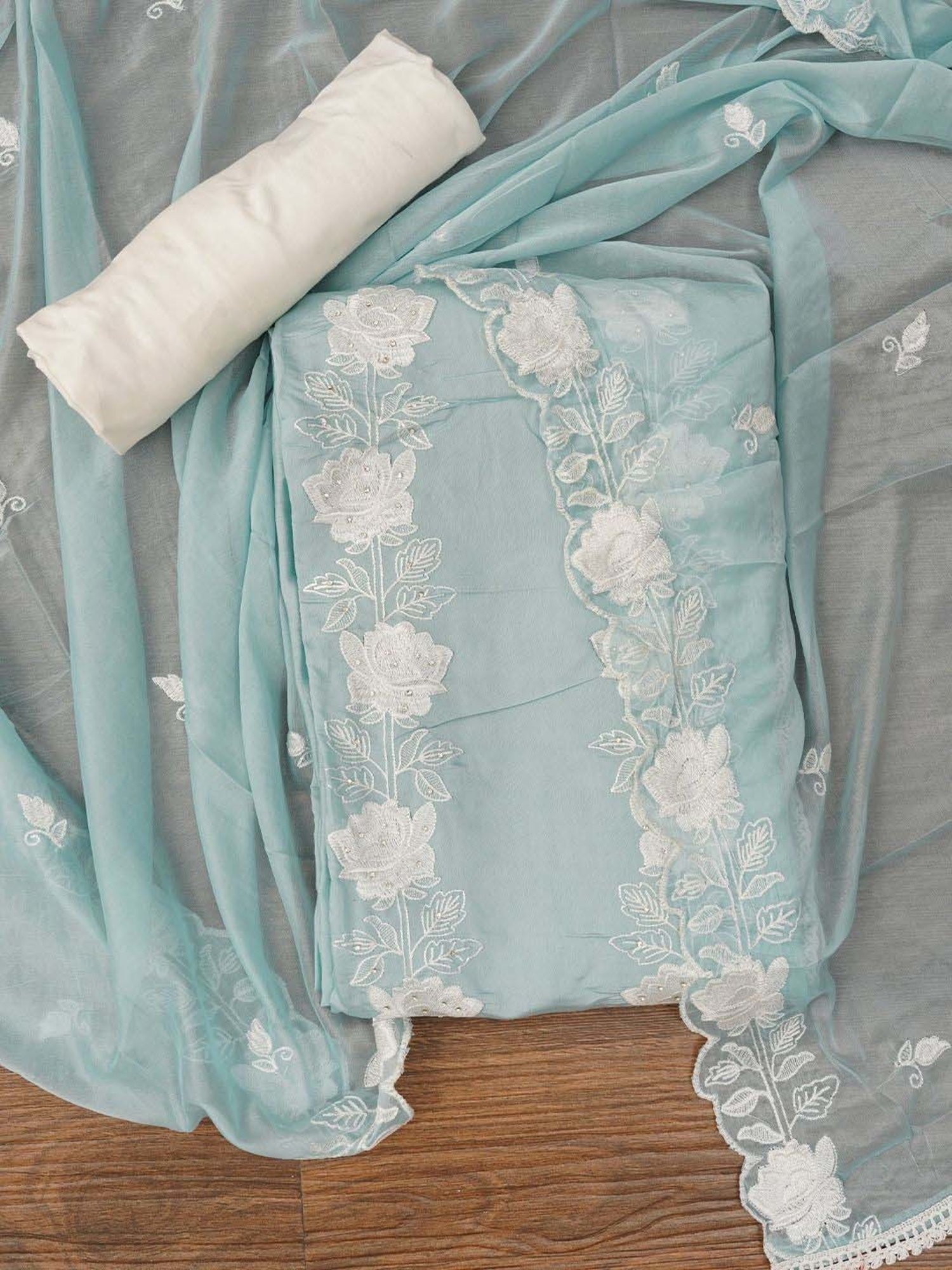 Jaipur Kurti Blue Embroidered Unstitched Dress Material