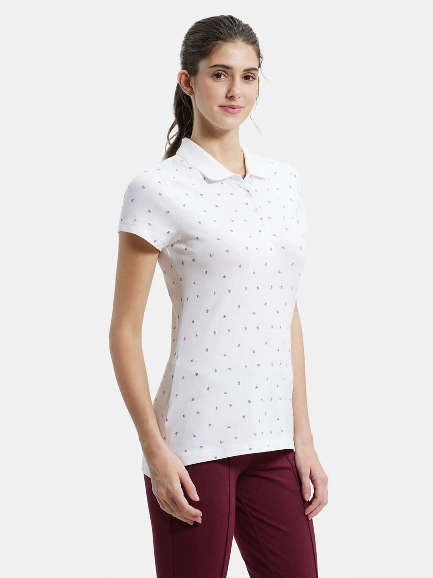 Jockey UL34 Women's Super Combed Cotton Pique Regular Fit Printed Polo T-Shirt (Prints May Vary)