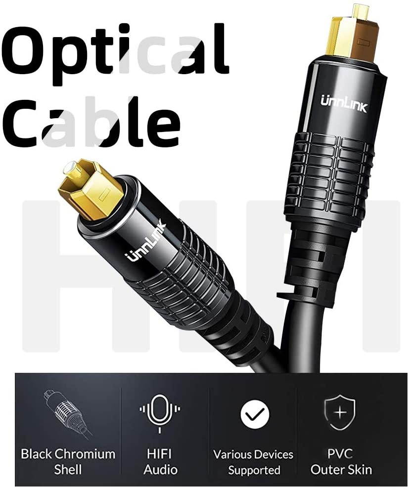 Unnlink Digital SPDIF Toslink Optical Cable Audio 9.8ft/3m HiFi 5.1 Fiber Cable for TV Box PS4 Xbox Speaker Wire Soundbar Amplifier Subwoofer