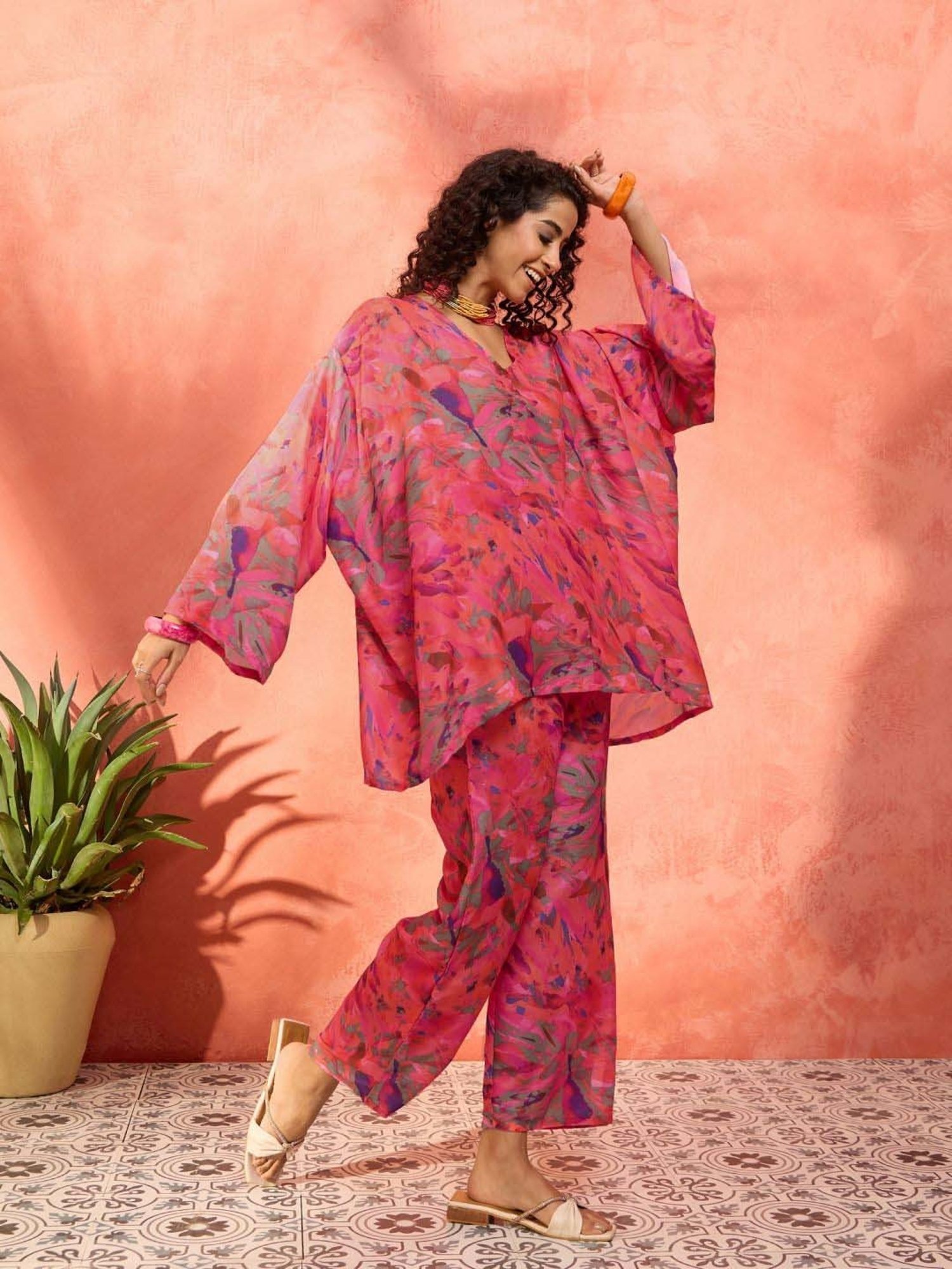 Inweave Pink Printed Top & Pant Set