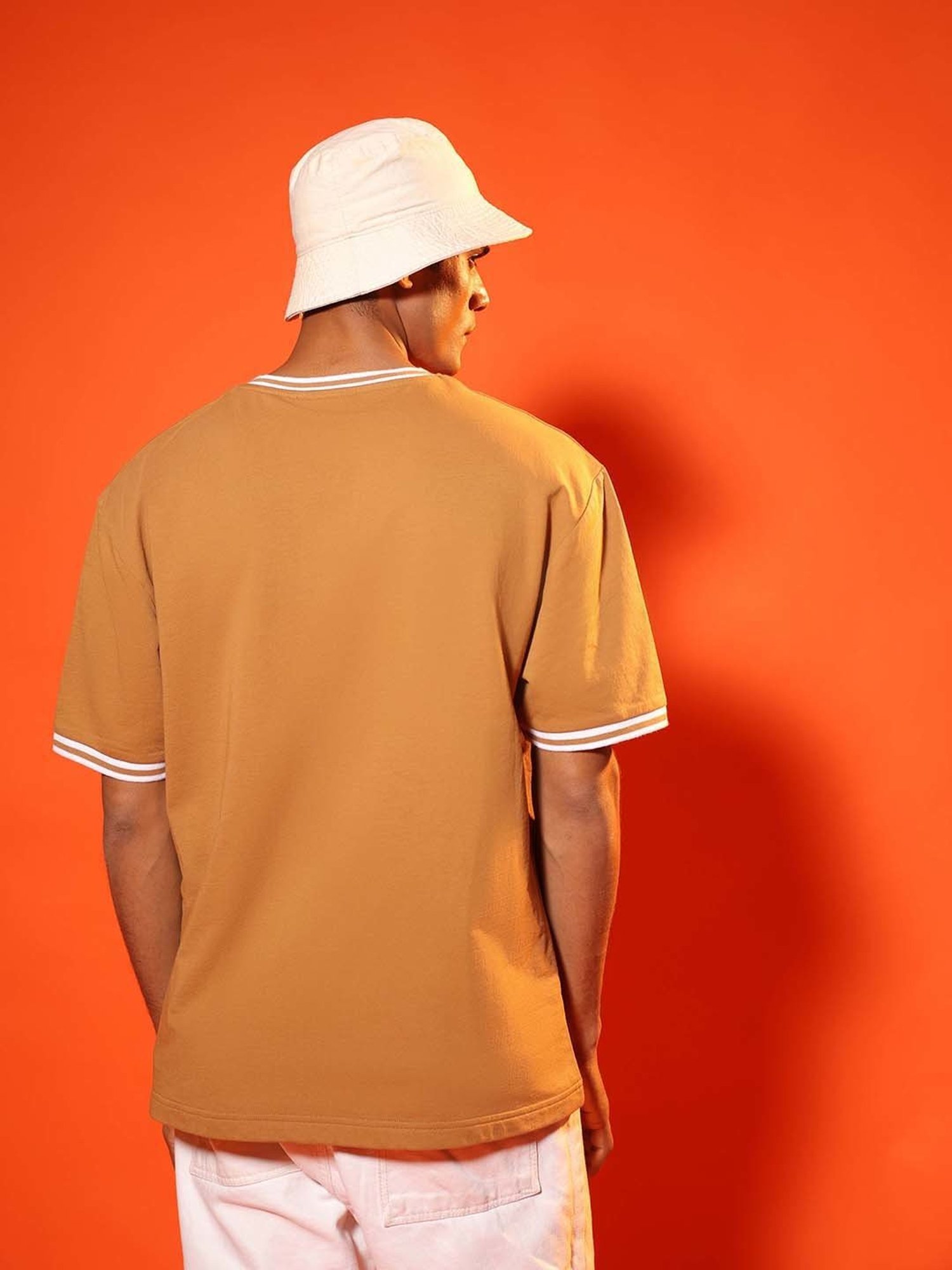SUBTRACT Tan Brown Regular Fit Cotton Oversized Crew T-Shirt