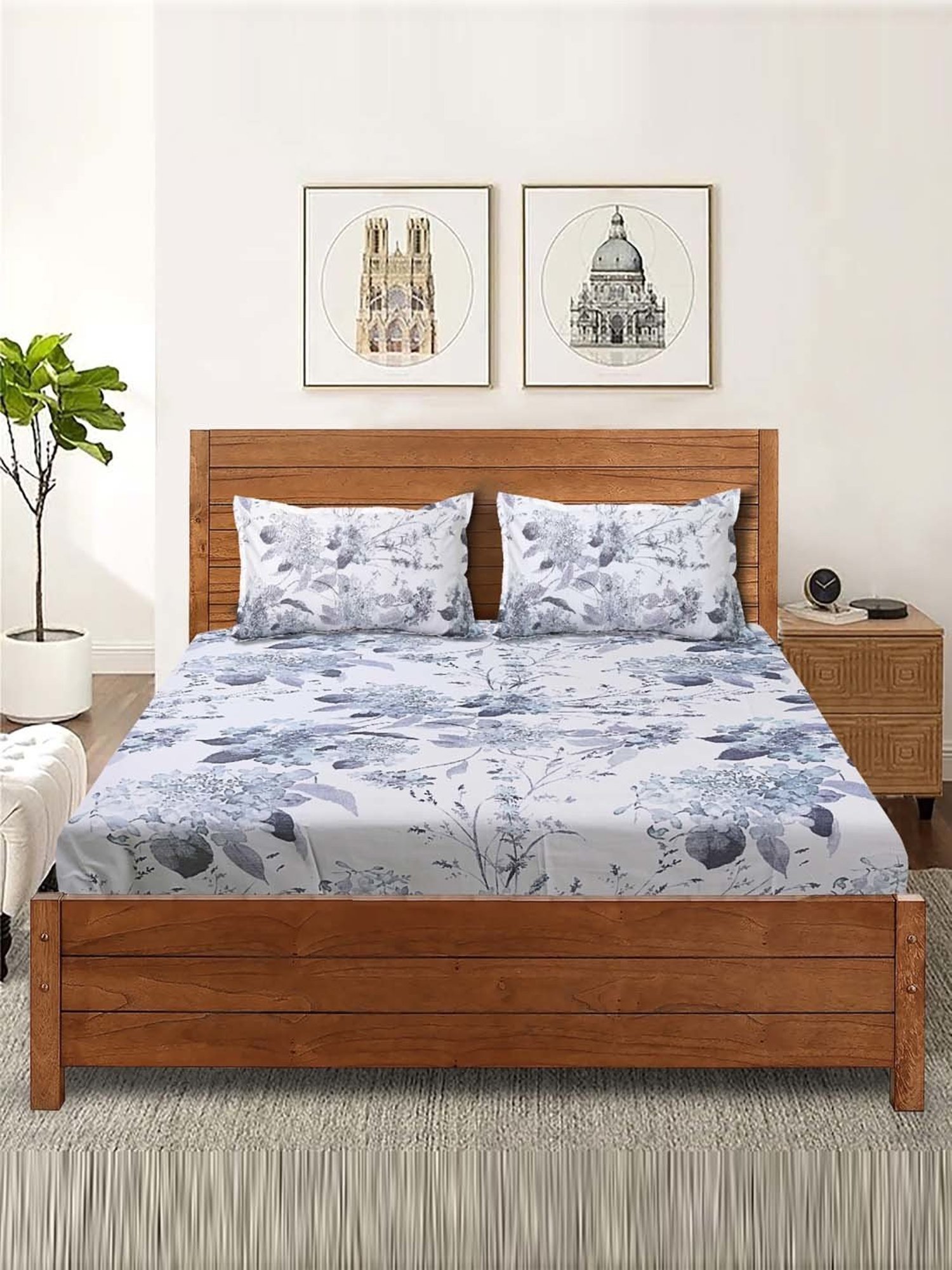 Saral Home Ava Blue 200 TC Microfiber Soft Queen Bedsheet with 2 Pillow Covers