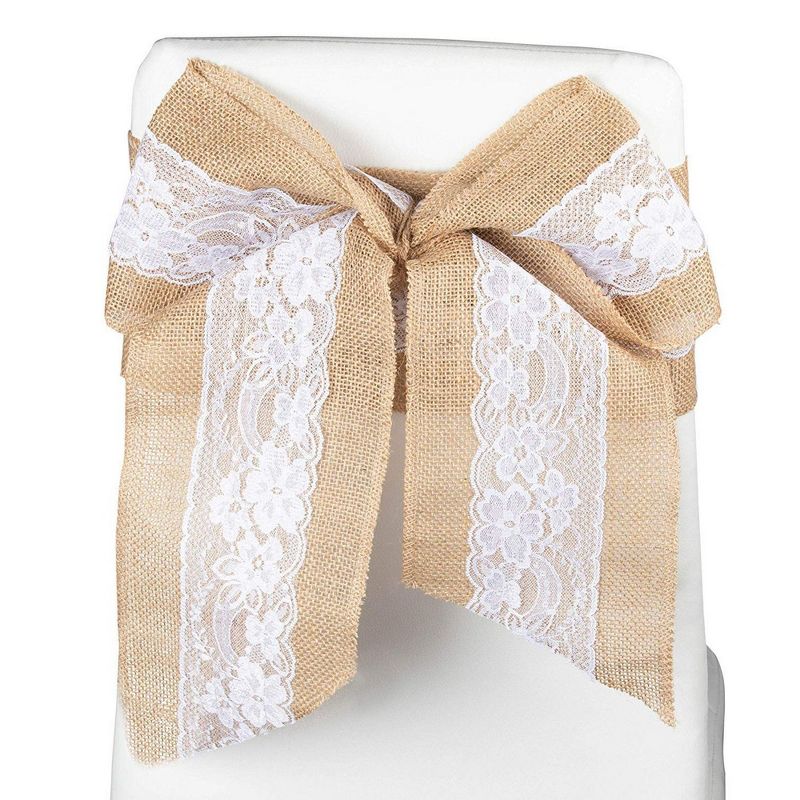 Genie Crafts 2 Pack Burlap Tablecloth Runner, Jute Fabric Roll with Lace Edges, 5.9" x 2 yd