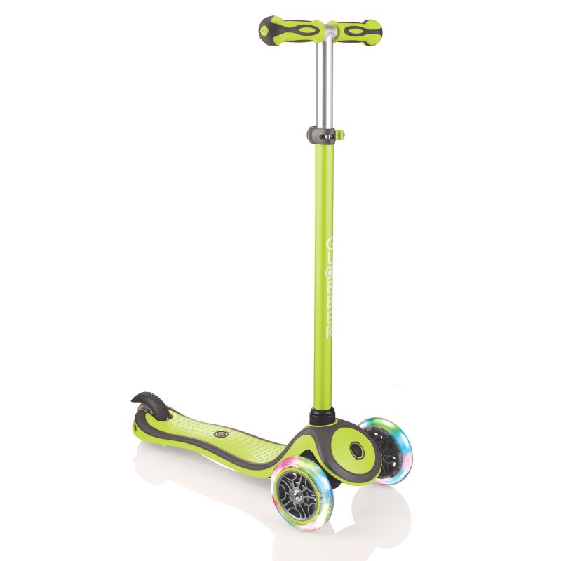 Globber V2 3-Wheel Kids Kick Scooter with LED Light Up Wheels and Adjustable Height and Comfortable Grips for Boys and Girls, Lime