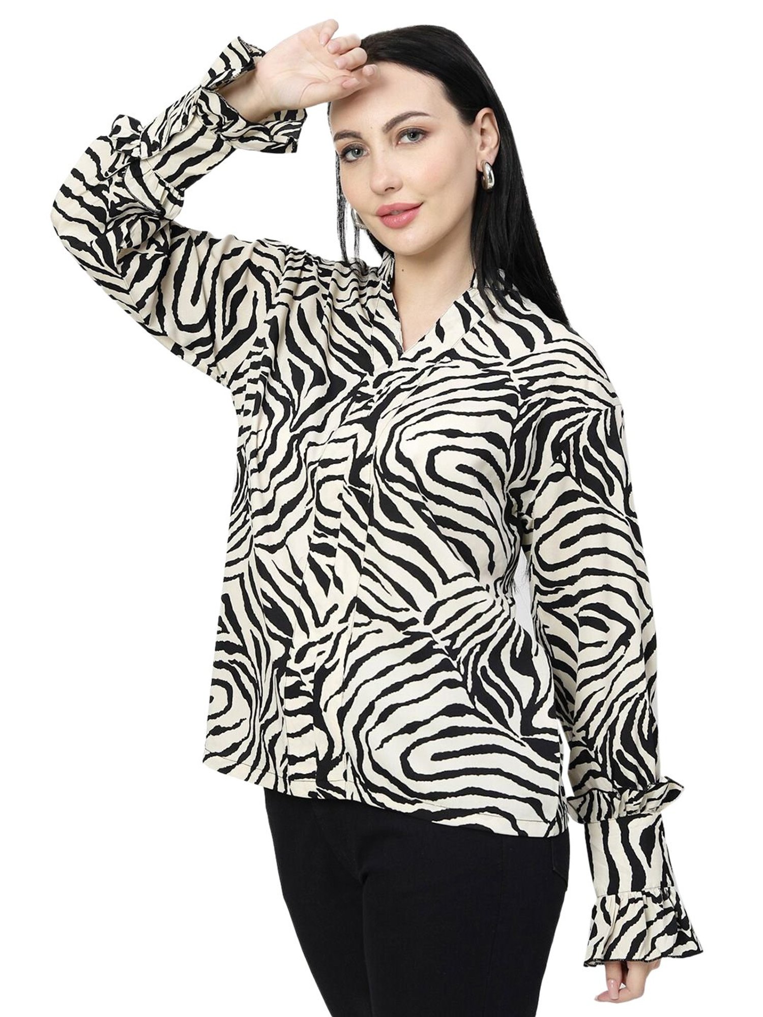 Melon by PlusS Beige & Black Printed Top