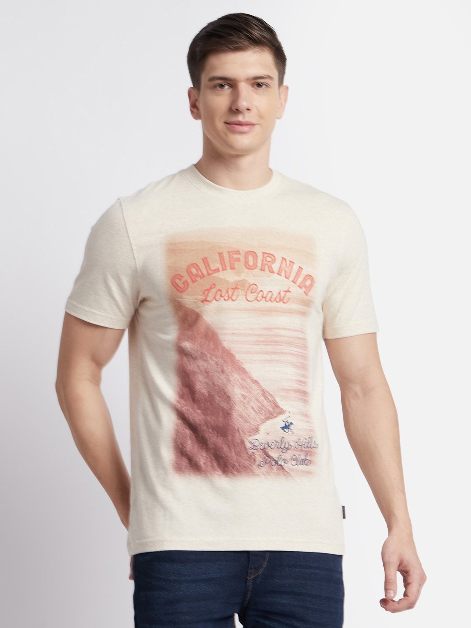 Beverly Hills Polo Club Cream Regular Fit Pure Cotton Crew T-Shirt