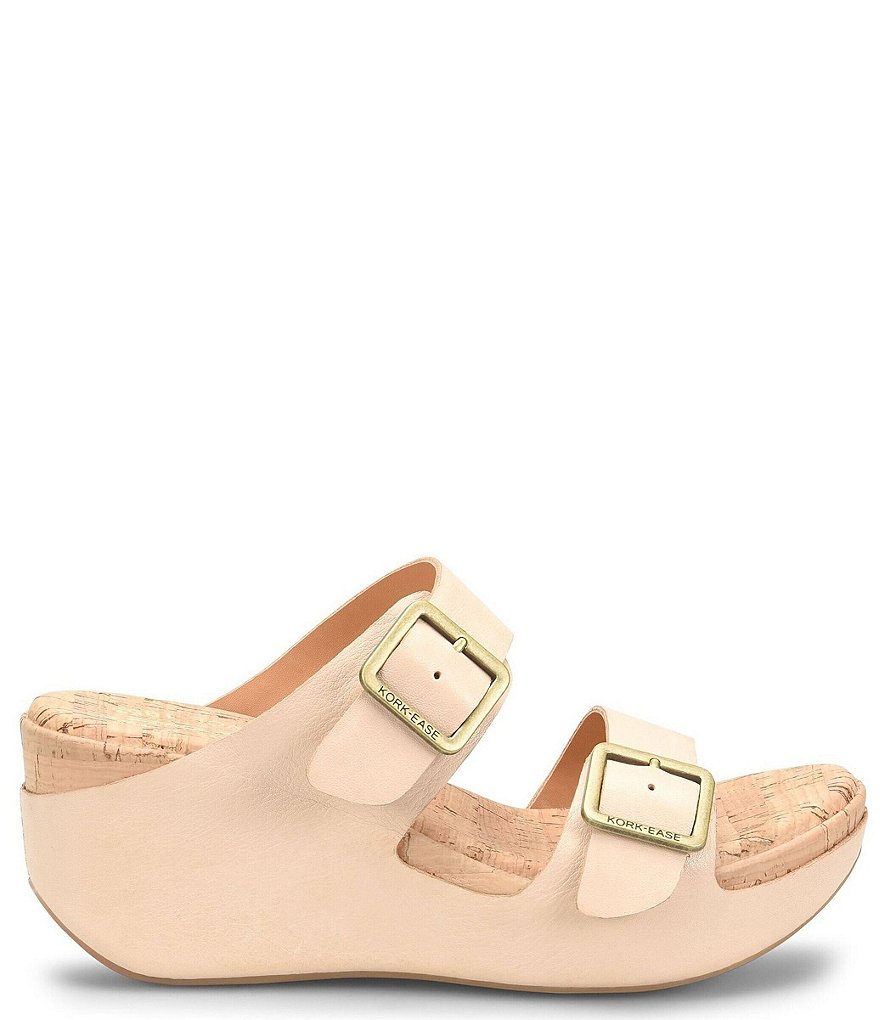 Kork-Ease Grace Leather Buckle Strap Platform Wedge Slide Sandals