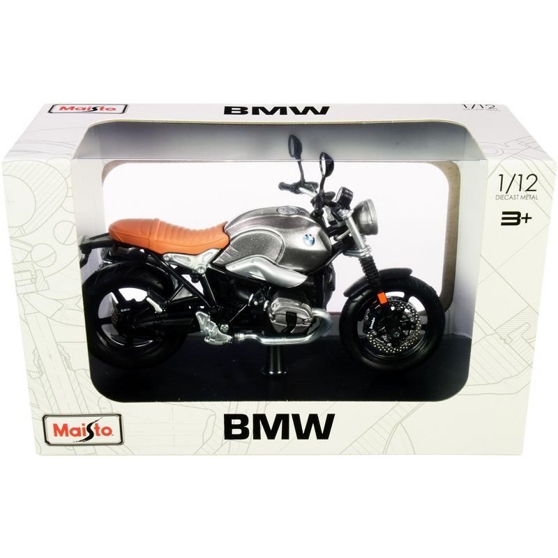 BMW R nineT Scrambler Meatllic Gray with Plastic Display Stand 1/12 Diecast Motorcycle Model by Maisto