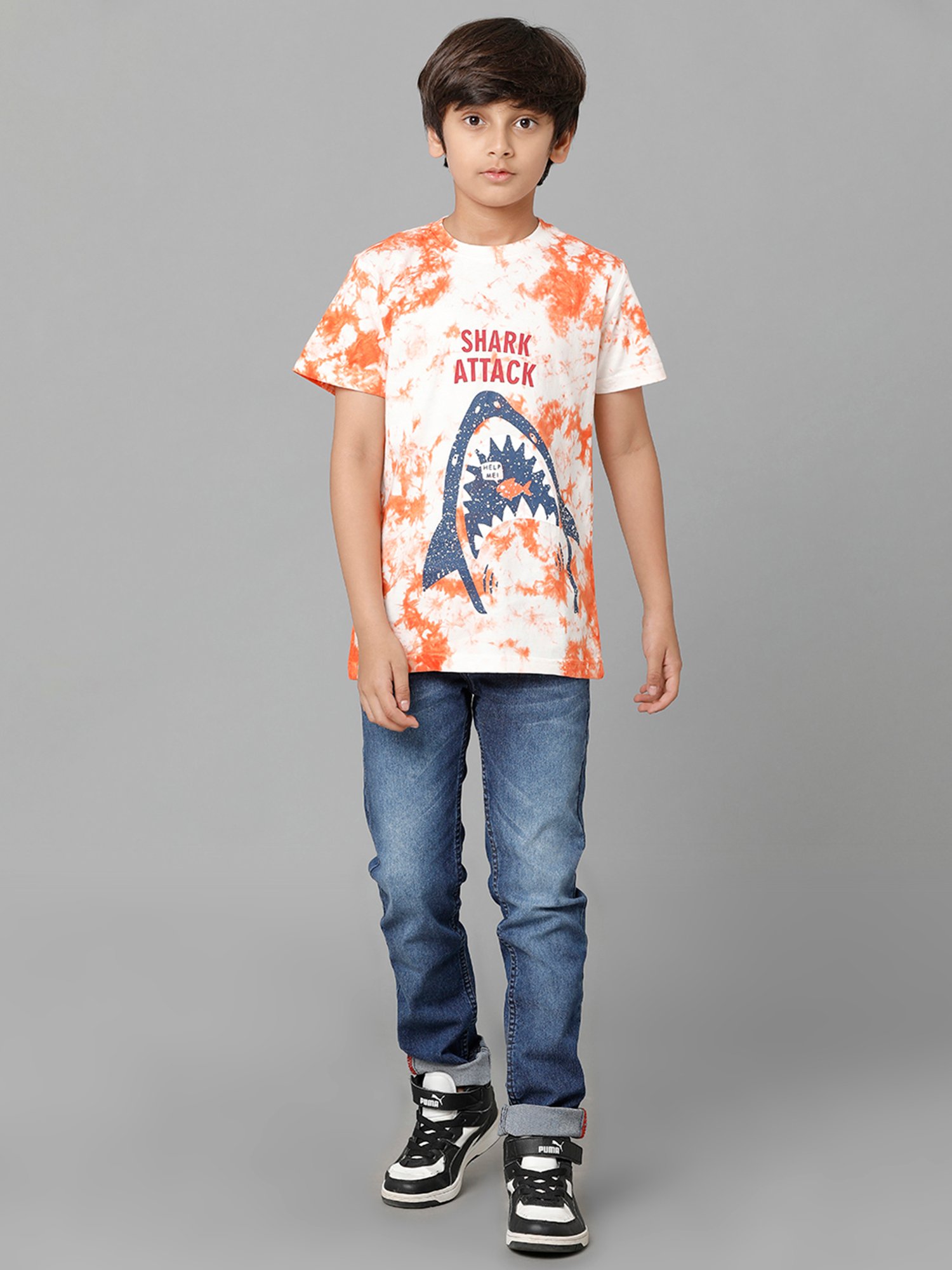 Under Fourteen Only Kids Orange & White Printed T-Shirt