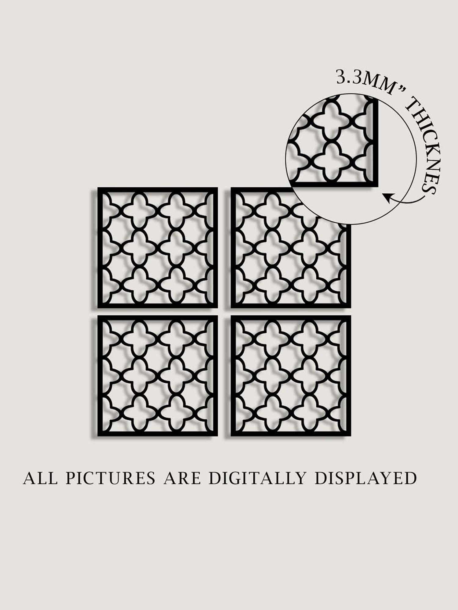 Art Street Black Mdf Jharokha Jali Square Hanging Ornaments Wall Art - Set of 4