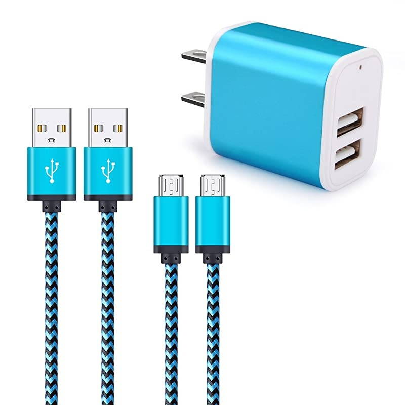 Android Charger with Wall Plug,  2.1A Dual Port USB Wall Charger Brick Block Charger Cube Box with 2Pack 6ft Micro USB Cable Phone Charger Cord for Samsung Galaxy S7 S6 Edge J3 J7, LG Stylo 5 3