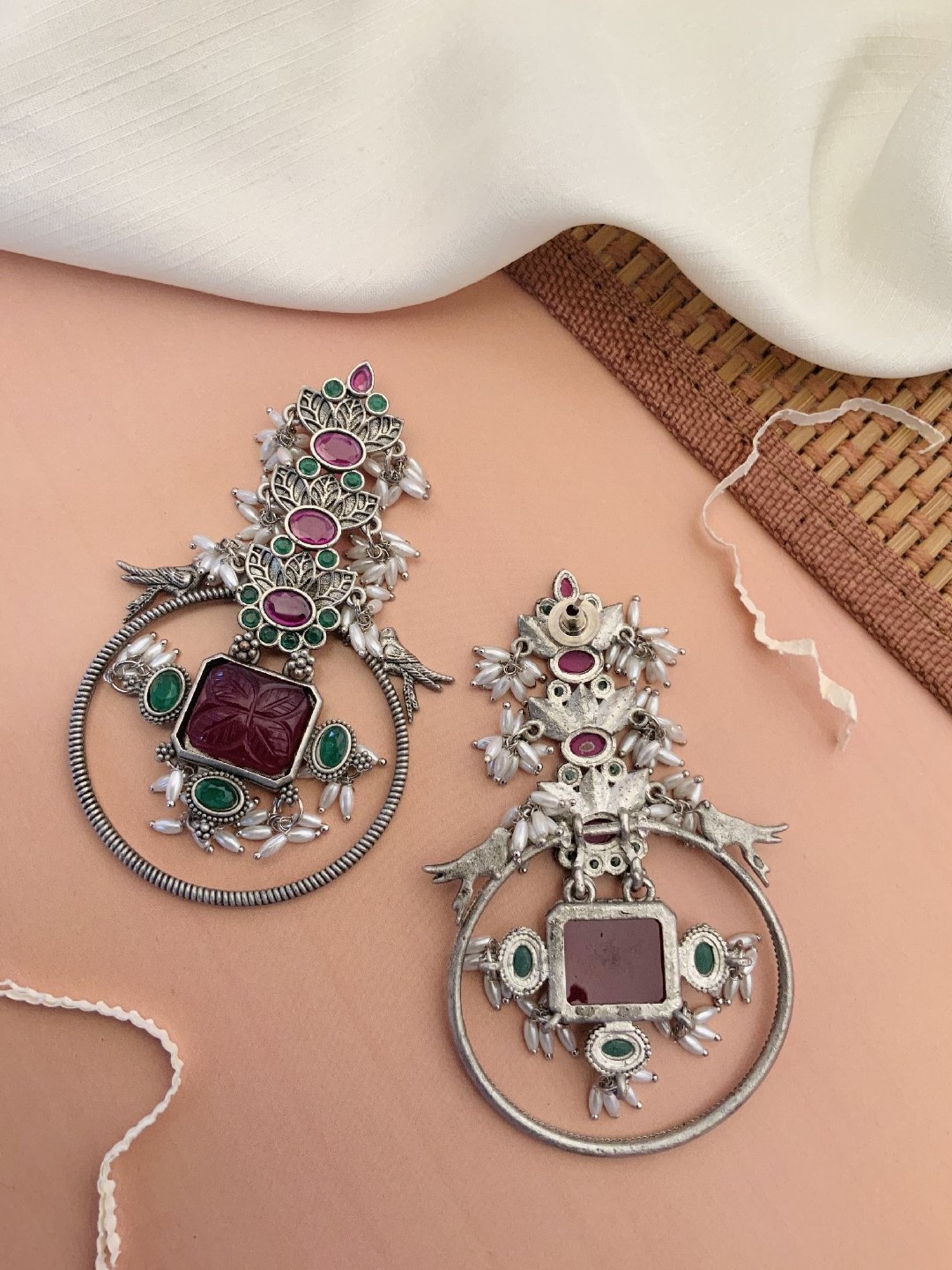 Abdesigns Silver-Plated Stone-Studded & Beaded Classic Earrings