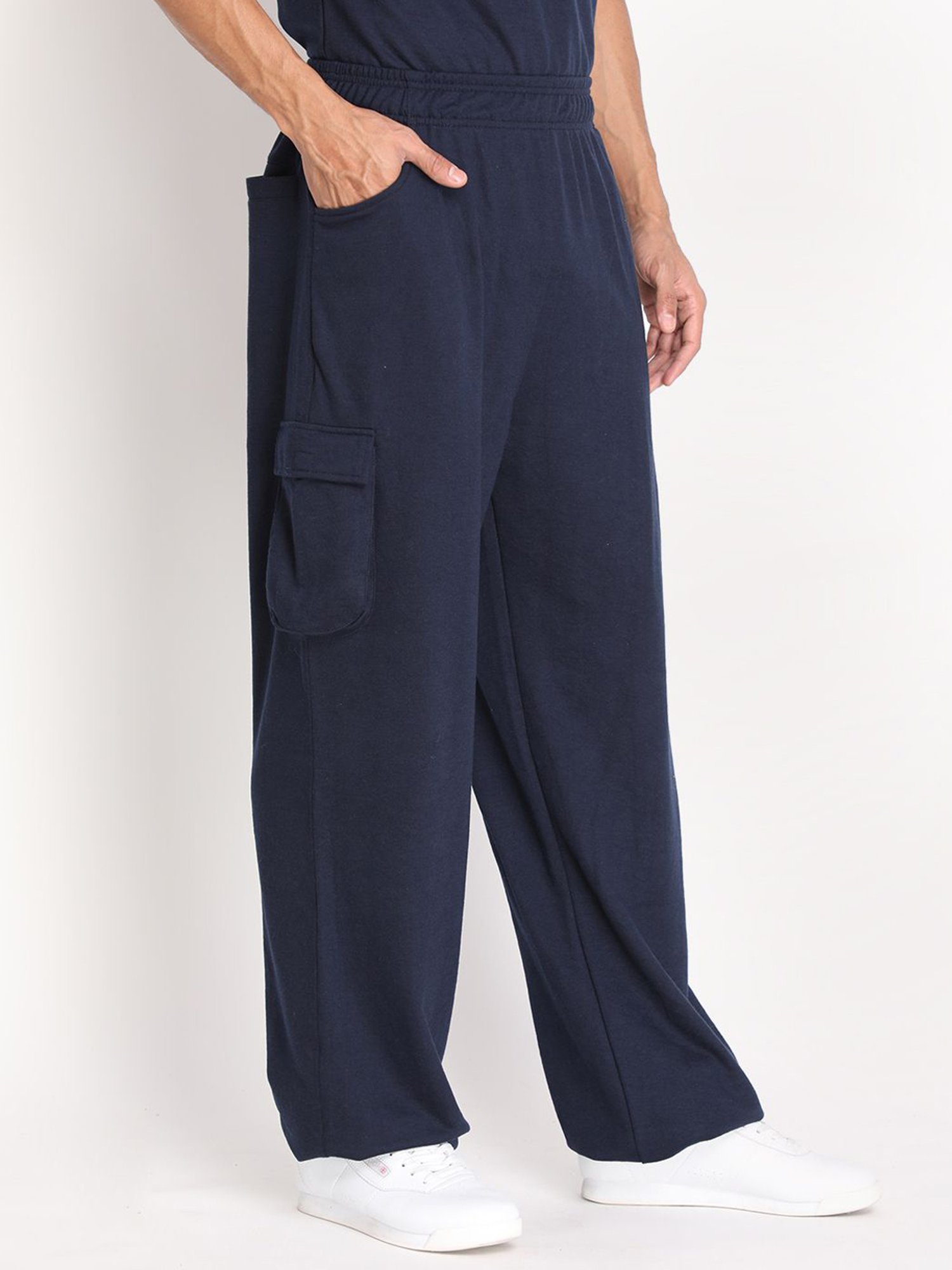 Chkokko Navy Cotton Relaxed Fit Track Pants