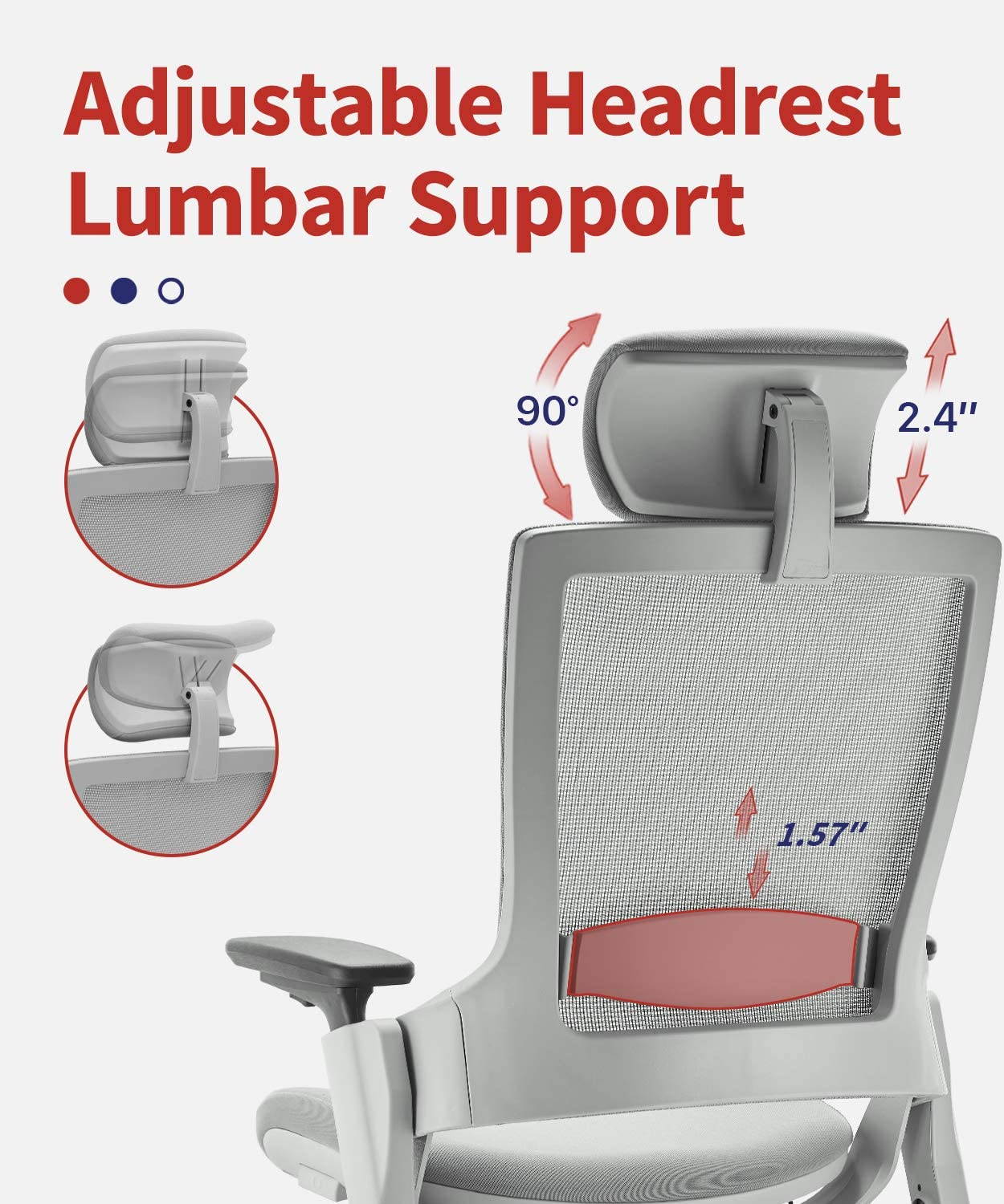 COLAMY Ergonomic High Swivel Executive Chair with Adjustable Height Head 3D Arm Rest Lumbar Support and Upholstered Back for Home Office Gray Mesh/High Back