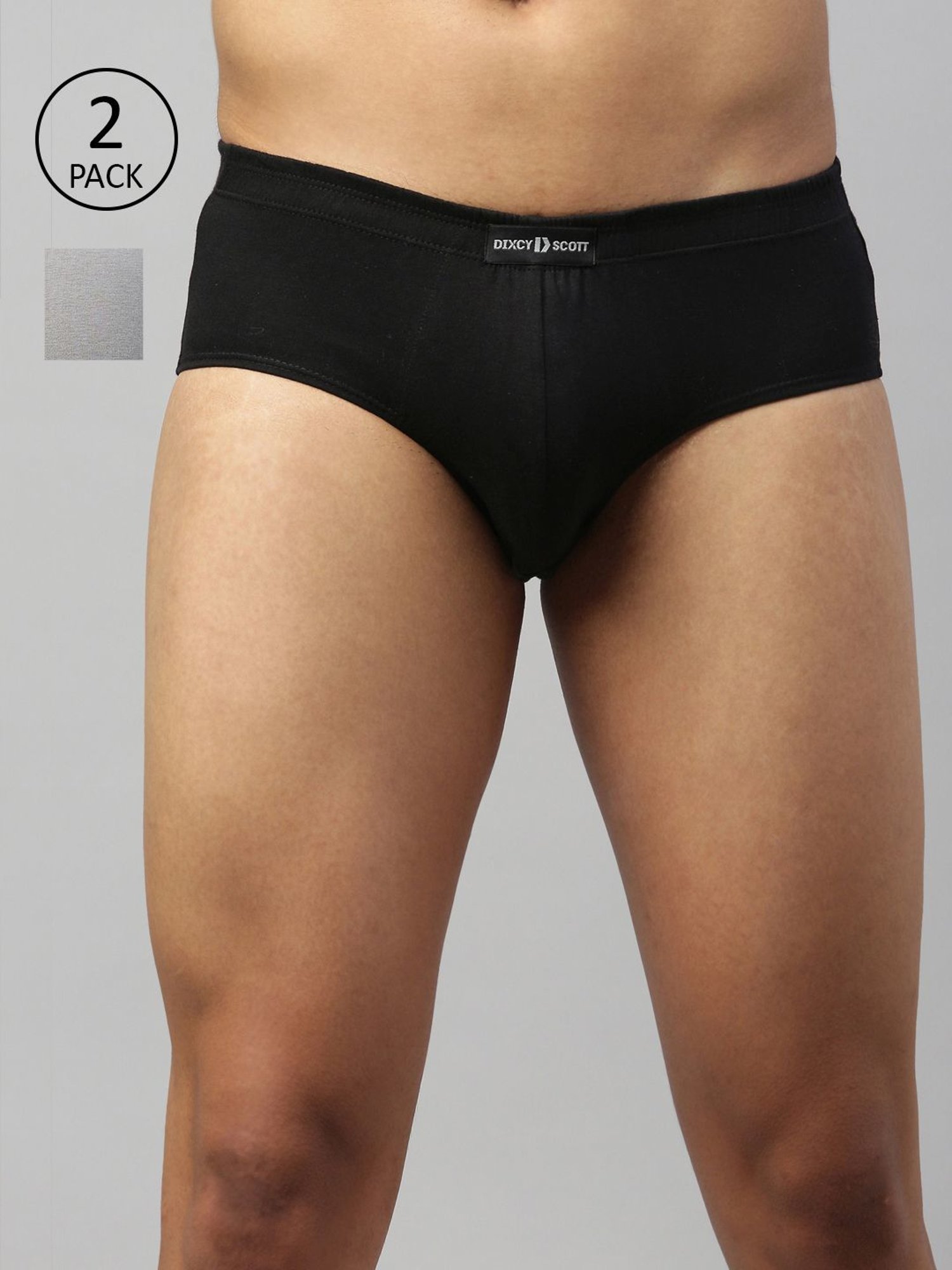 DIXCY SCOTT MAXIMUS Black & Ghost Grey Cotton Regular Fit Briefs - Pack Of 2