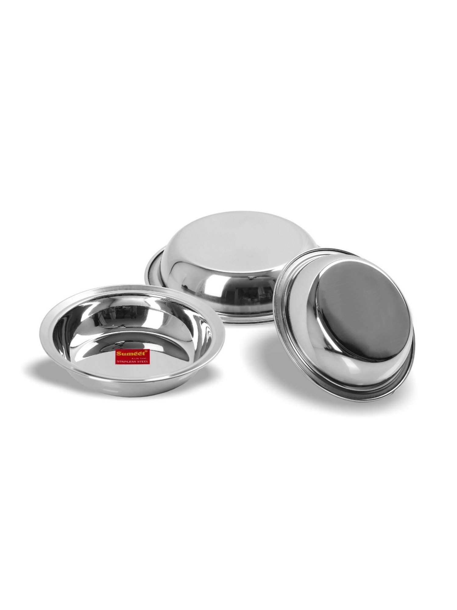 Sumeet S.S. Heavy Gauge Multi Utility Serving Plates with Mirror Finish 19cm Dia-Set of 3pc