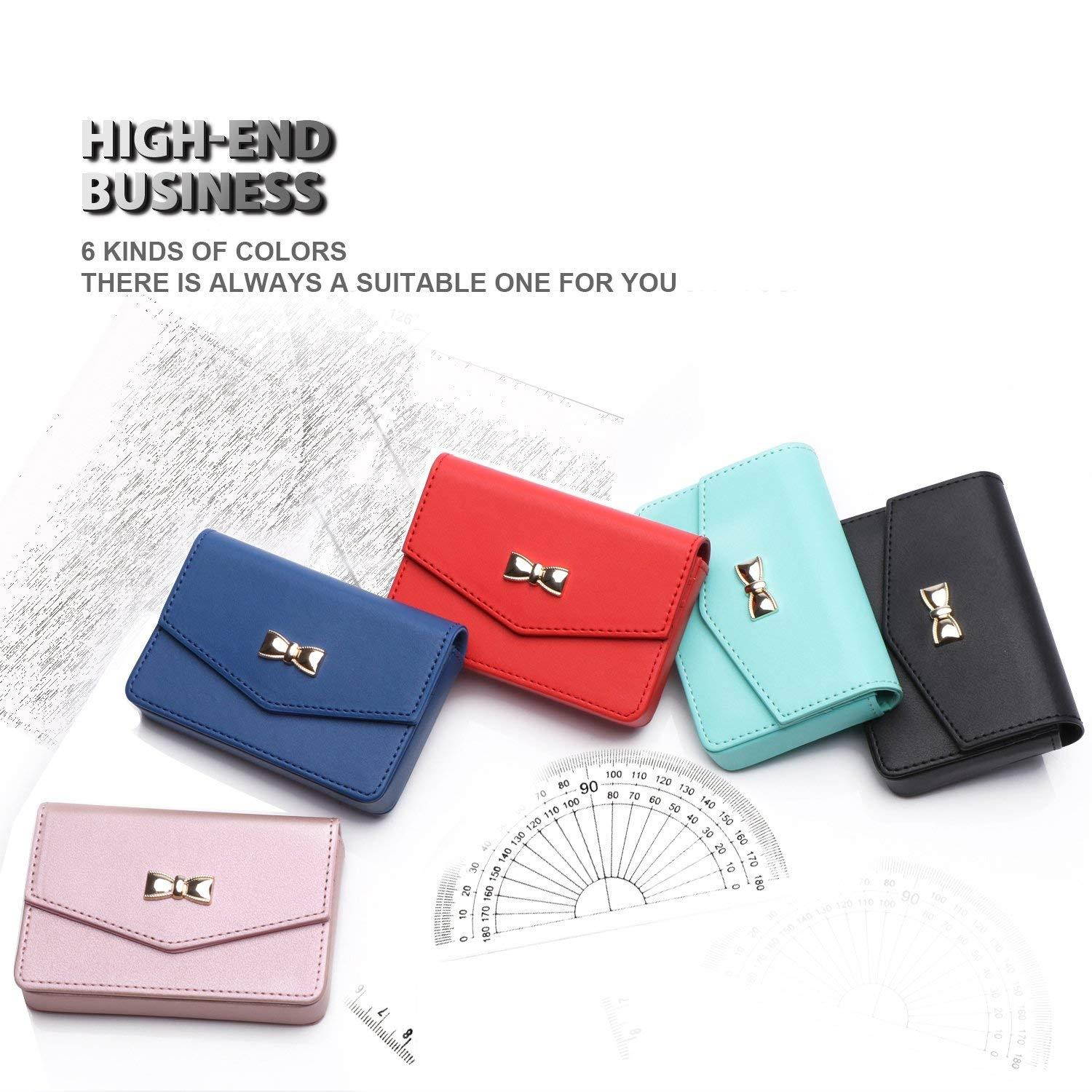 FYY Business card holder, Handmade Premium Leather Business Name Card Case Universal Card Holder with Magnetic Closure (Hold 30 pics of cards) Mint Green