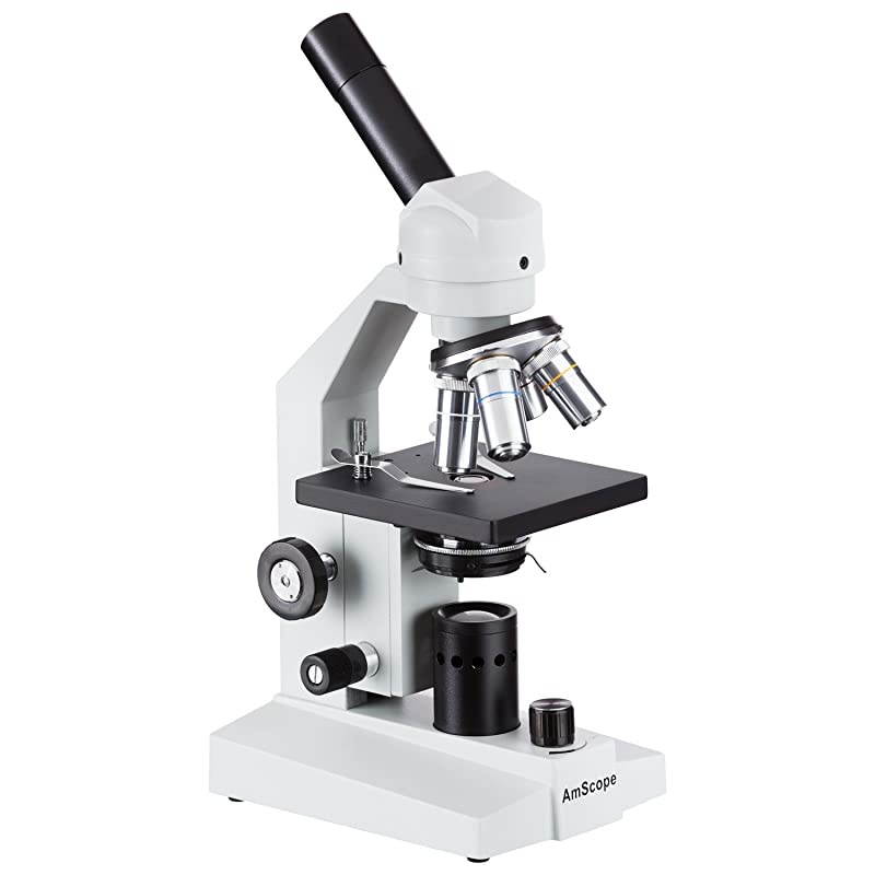 M500C-LED Cordless Monocular Compound Microscope, WF10x and WF25x Eyepieces, 40x-2500x Magnification, Anti-Mold Optics, LED Illumination, Brightfield, Abbe Condenser, Coarse and Fine Focus, Plain Sta