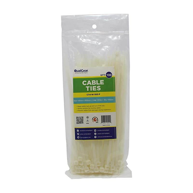 CT4W100P SelfLocking Cable Ties 8Inch White 100Poly Bag