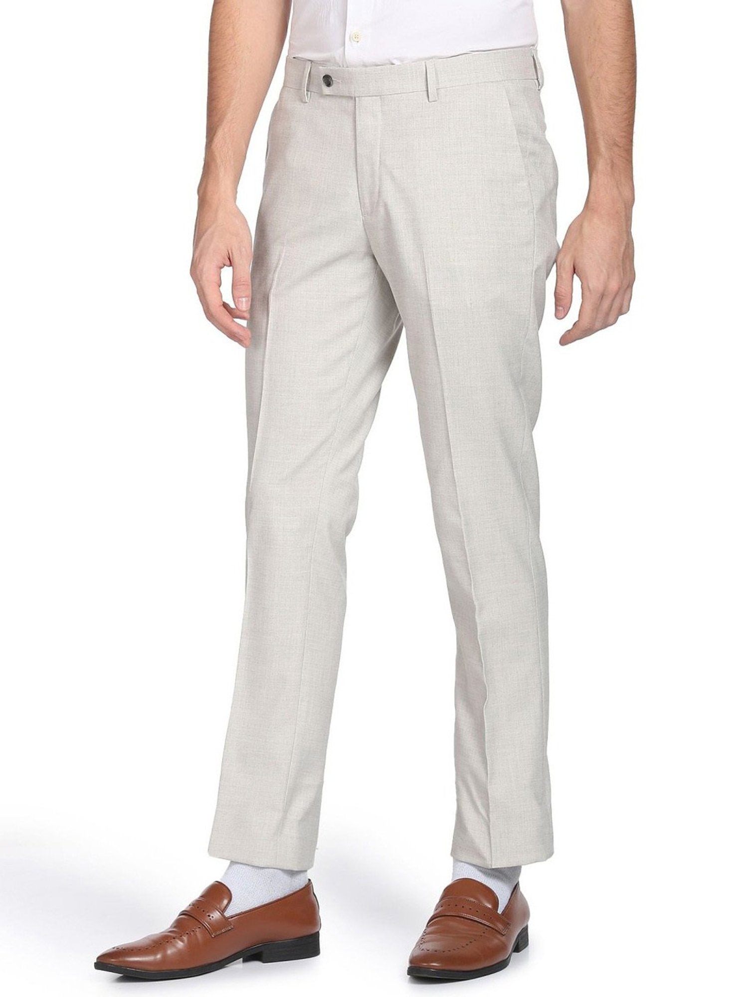 Arrow Grey Regular Fit Texture Trousers