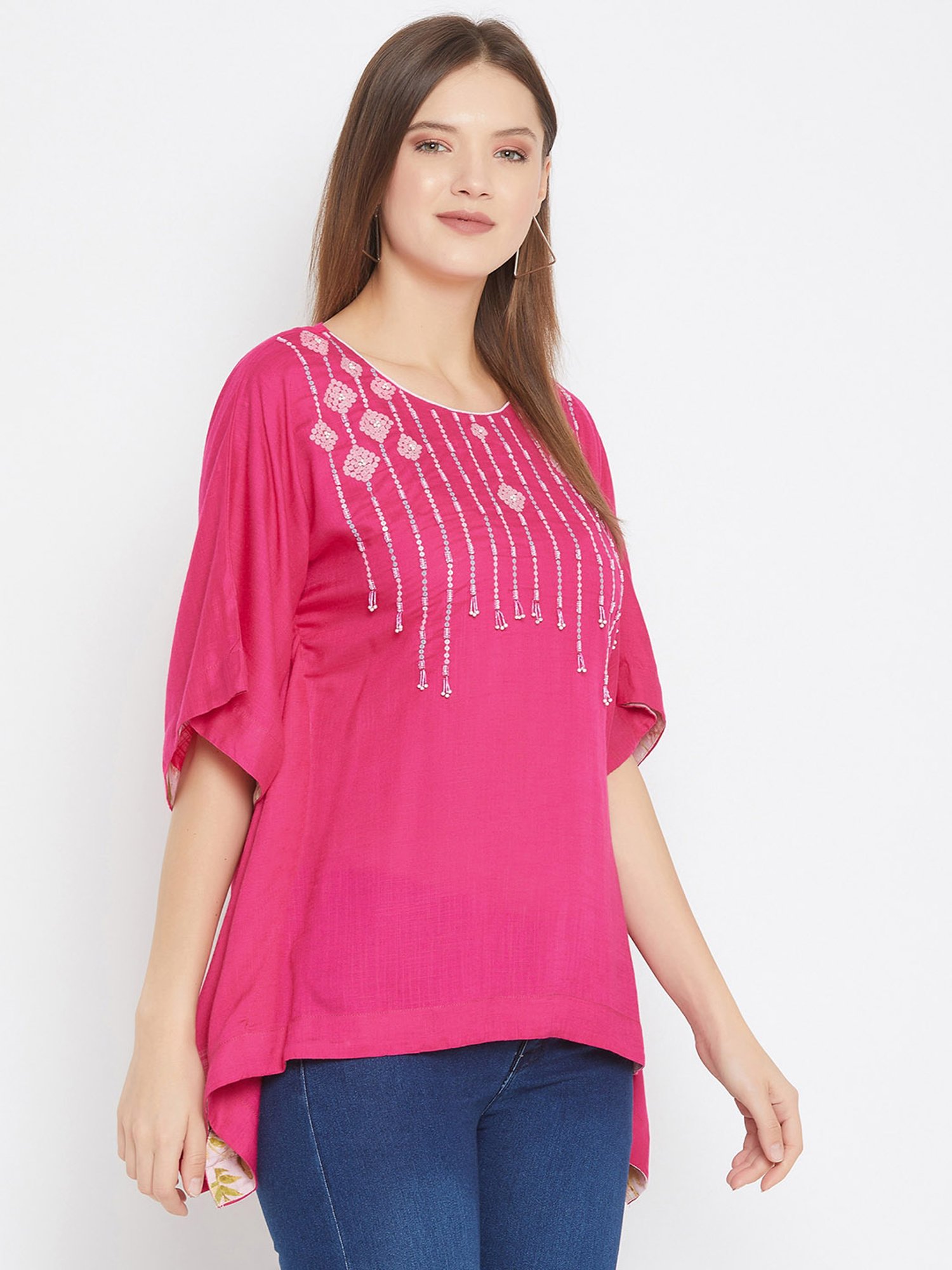 The Kaftan Company Pink Embroidered Kaftan Top