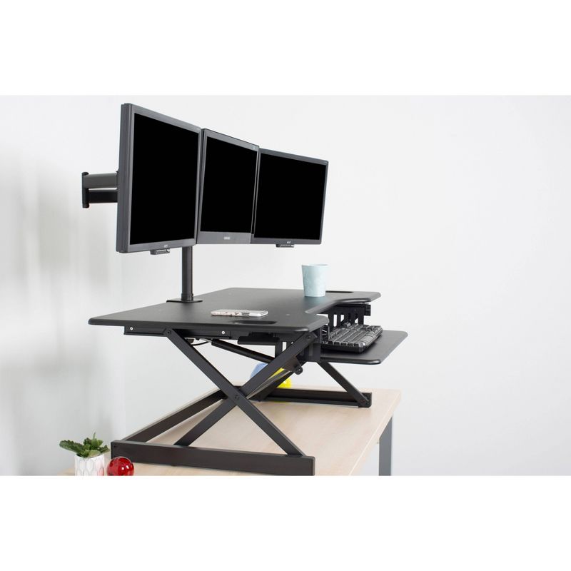 46" Large Adjustable Height Standing Desk Converter with Dual Monitor Mount Arm Bundle Black - Rocelco