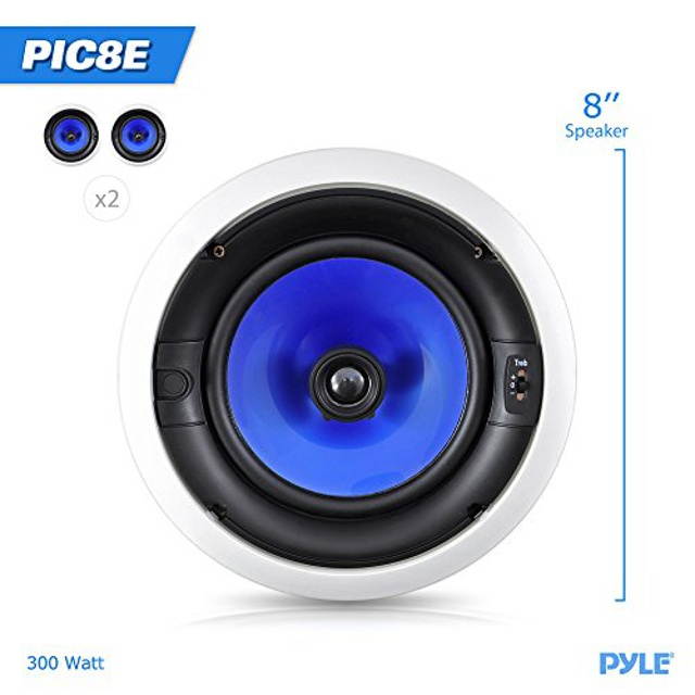 2-Way In-Wall In-Ceiling Speaker System - Dual 8 Inch 300W Pair of Ceiling Wall Flush Mount Speakers w/ 1" Silk Dome Tweeter, Adjustable Treble Control - For Home Theater Entertainment - Pyle PIC8E